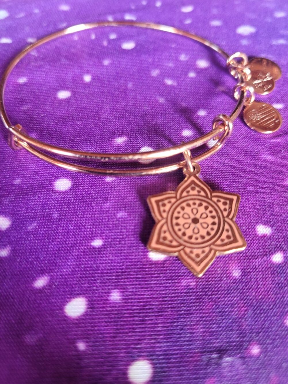 Alex and Ani expandable, rose gold-to Bangle Bracelet - Lotus/Mandala charm